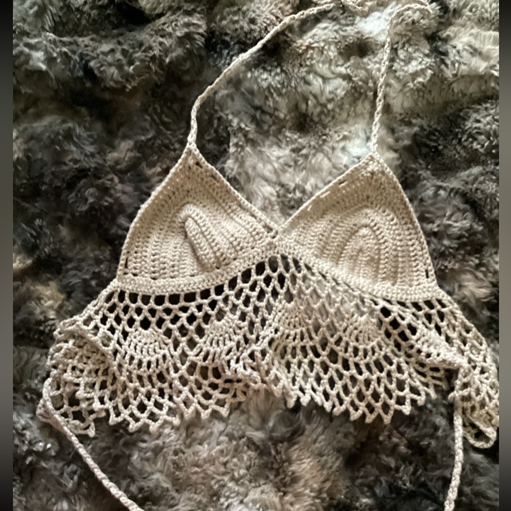 Handmade Crochet Halter Top in Cream
